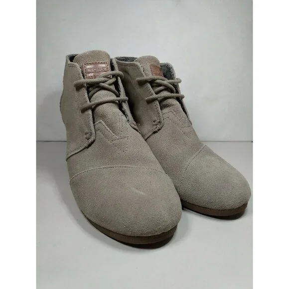 TOMS Kala Women's 3" Wedge Heel Lace Up Bootie Size 10 Taupe Desert - Picture 1 of 9